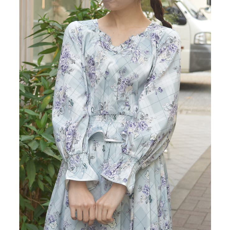 ミント | チェック×フラワー柄ブラウス | axes femme