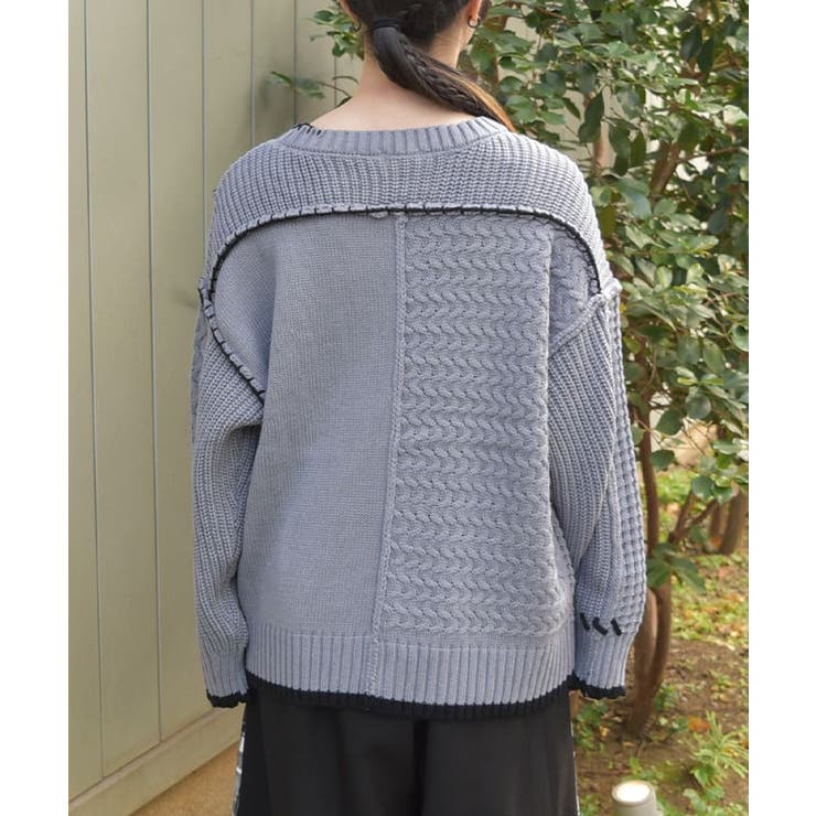 バイカラーステッチニットプルオーバー | axes femme | 詳細画像3