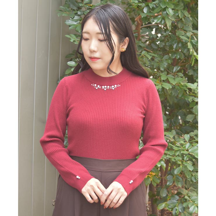 ワイン | ランダムビジュー装飾ニット | axes femme