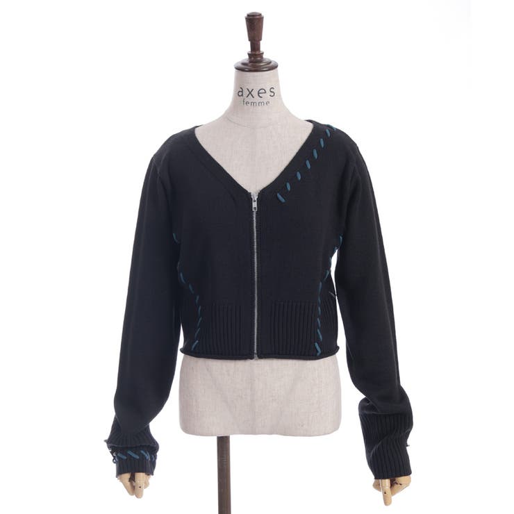 ジップ付ステッチショートカーディガン | axes femme | 詳細画像11 