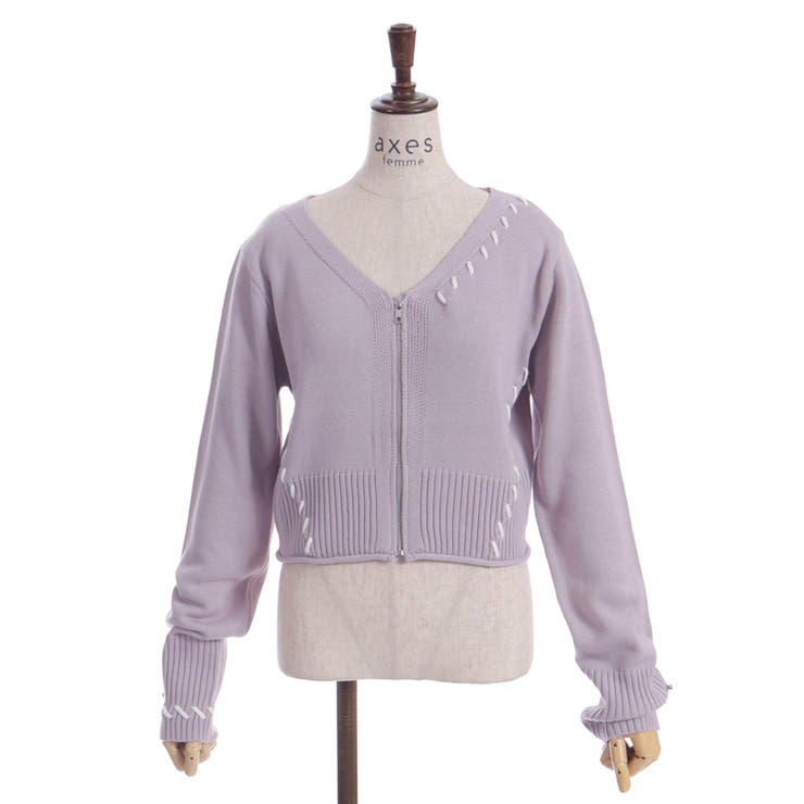ジップ付ステッチショートカーディガン | axes femme | 詳細画像18 