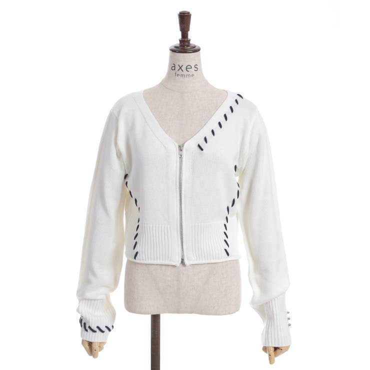 ジップ付ステッチショートカーディガン | axes femme | 詳細画像25 