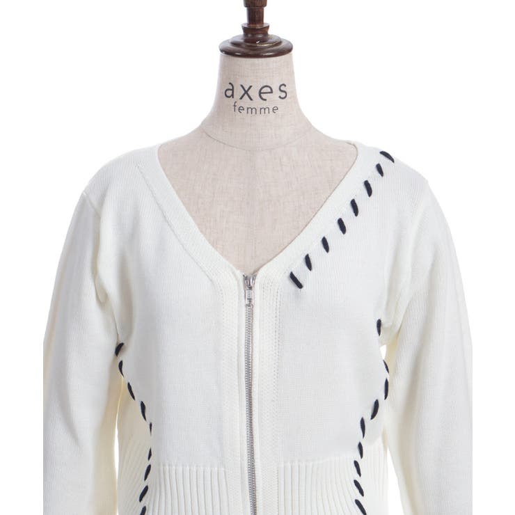 ジップ付ステッチショートカーディガン | axes femme | 詳細画像28 