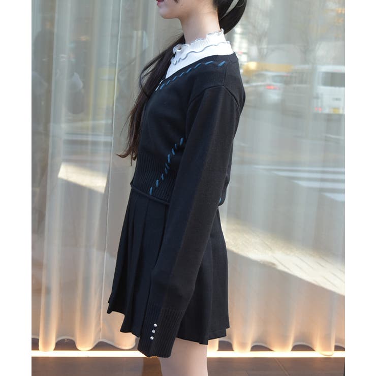 ジップ付ステッチショートカーディガン | axes femme | 詳細画像3 