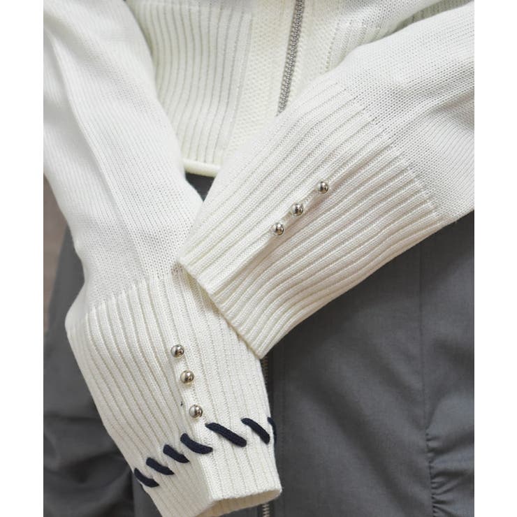ジップ付ステッチショートカーディガン | axes femme | 詳細画像4 