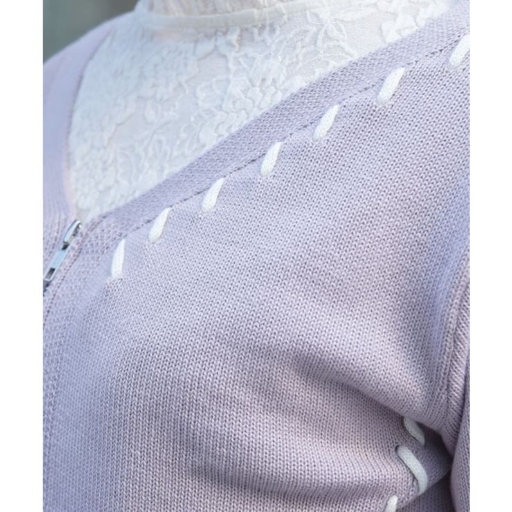 ジップ付ステッチショートカーディガン | axes femme | 詳細画像7 