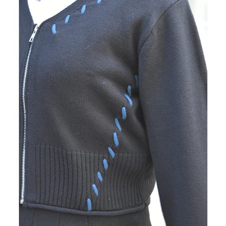 ジップ付ステッチショートカーディガン | axes femme | 詳細画像9 