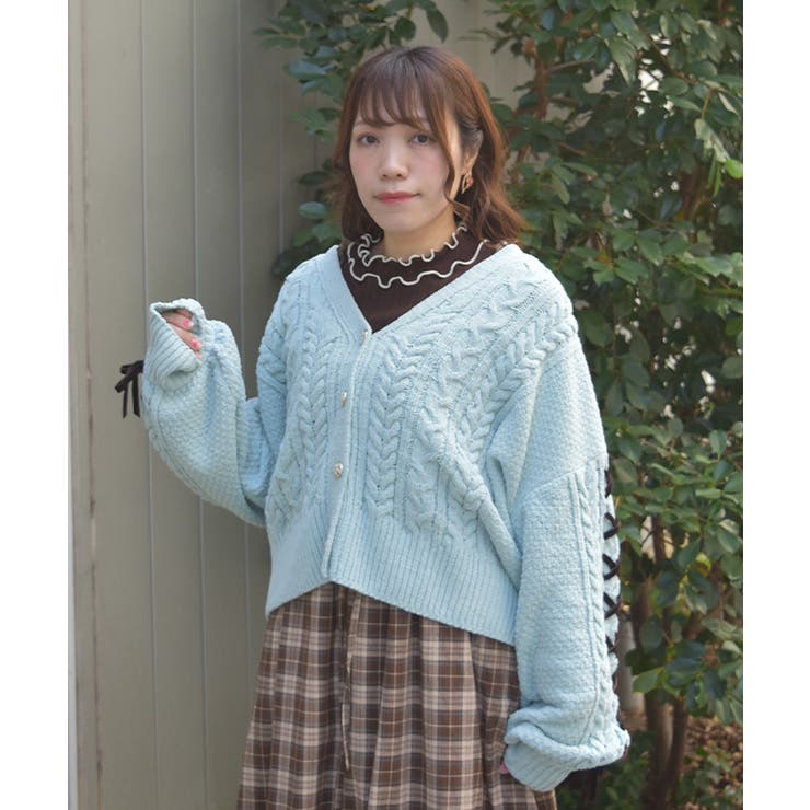 レースアップモールヤーンカーディガン | axes femme | 詳細画像4 