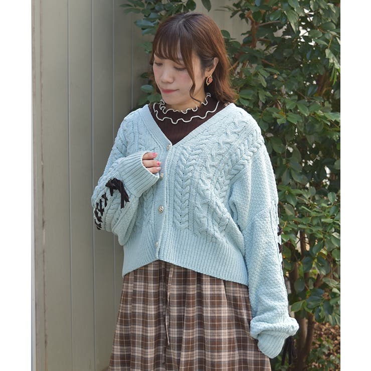 ミント | レースアップモールヤーンカーディガン | axes femme
