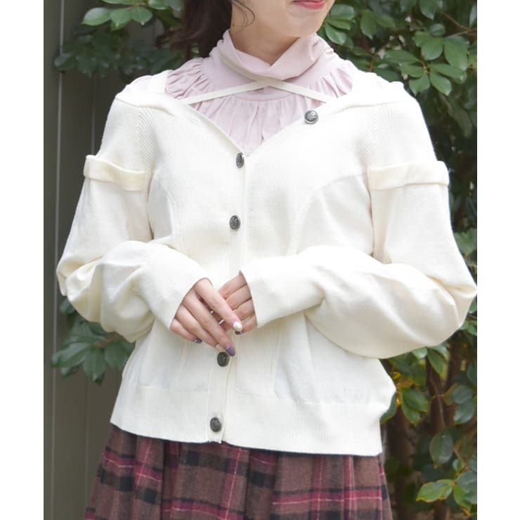 白 | オフショル風ニットカーディガン | axes femme