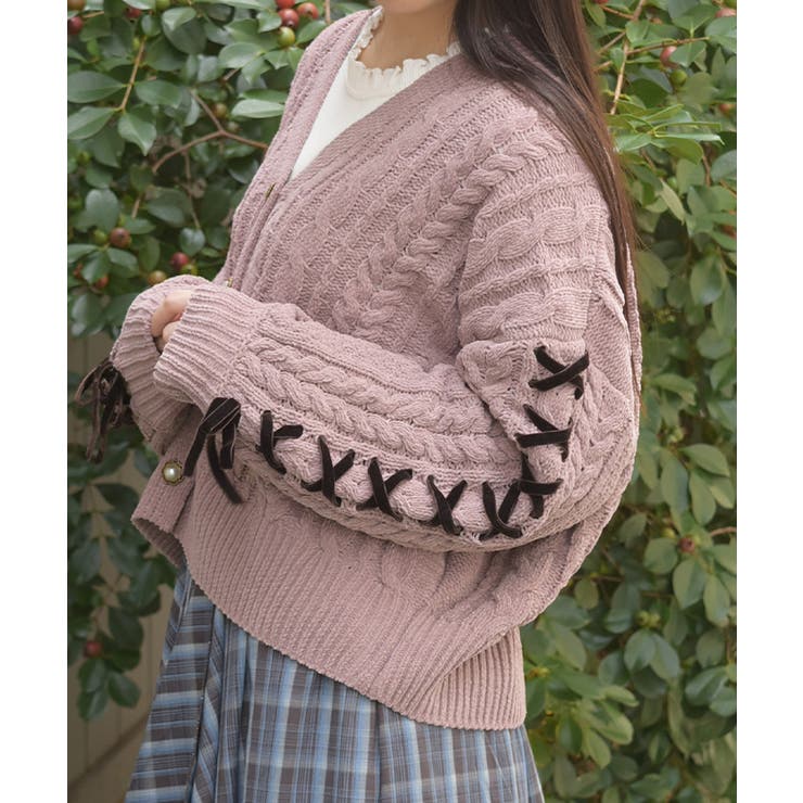 モカ | レースアップモールヤーンカーディガン | axes femme