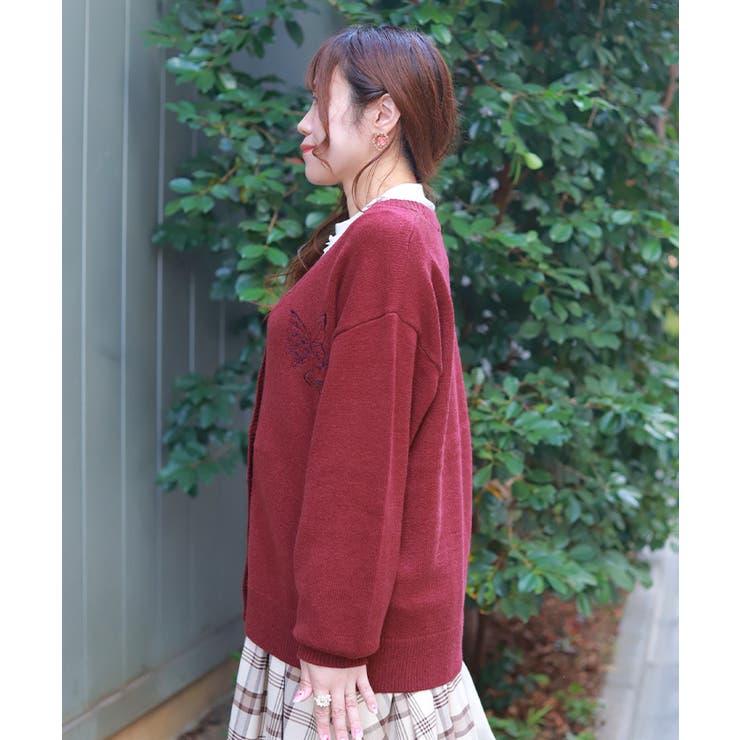 蝶刺繍ロングニットカーディガン | axes femme | 詳細画像2 
