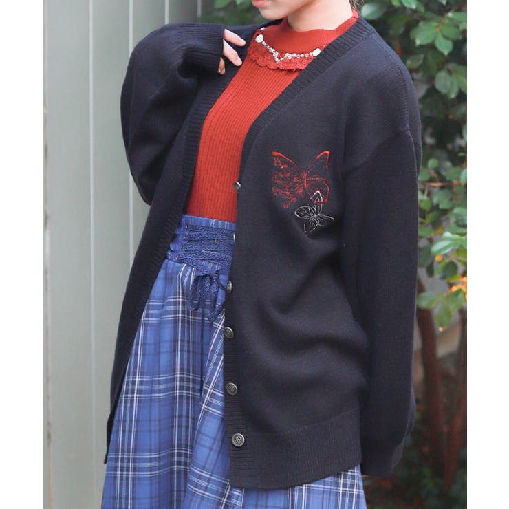 蝶刺繍ロングニットカーディガン | axes femme | 詳細画像8 