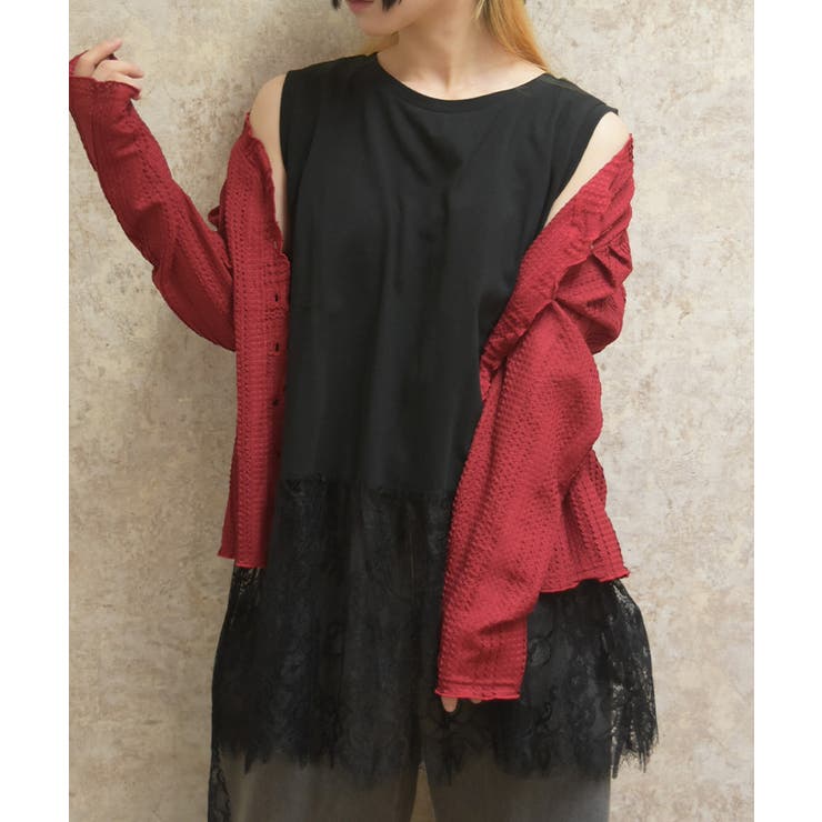 黒 | 裾レースノースリーブプルオーバー | axes femme