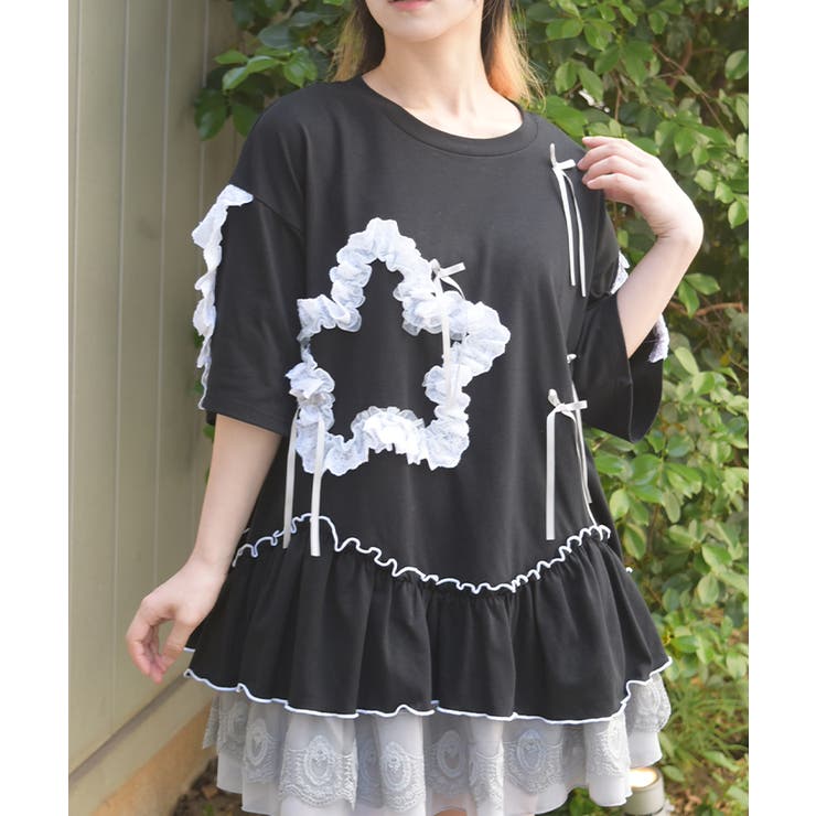 黒 | 星×コットンレースシャツ | axes femme