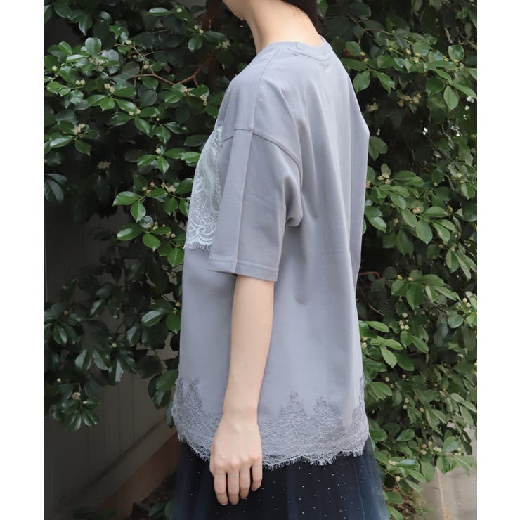 レース×ロゴビッグＴシャツ | axes femme | 詳細画像2 