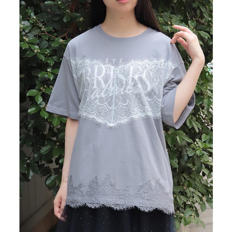 グレー | レース×ロゴビッグＴシャツ | axes femme