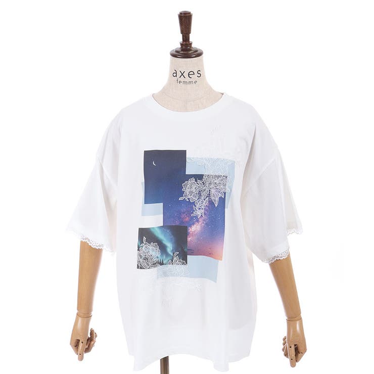 白 | 接触冷感プリント×レースＴ | axes femme