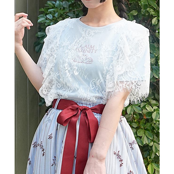 サックス | レースレイヤードＴシャツ | axes femme