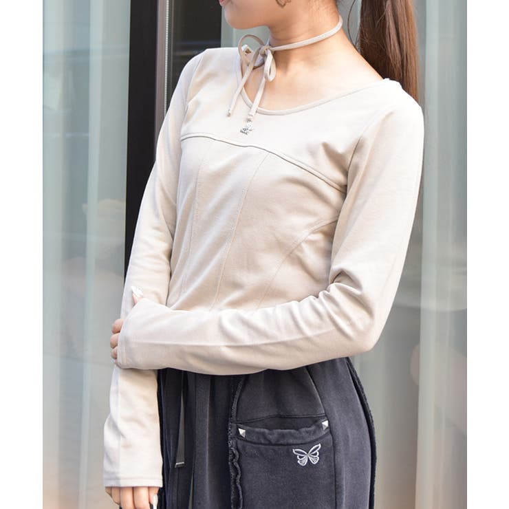 ベージュ | チョーカー付コルセット風プルオーバー | axes femme