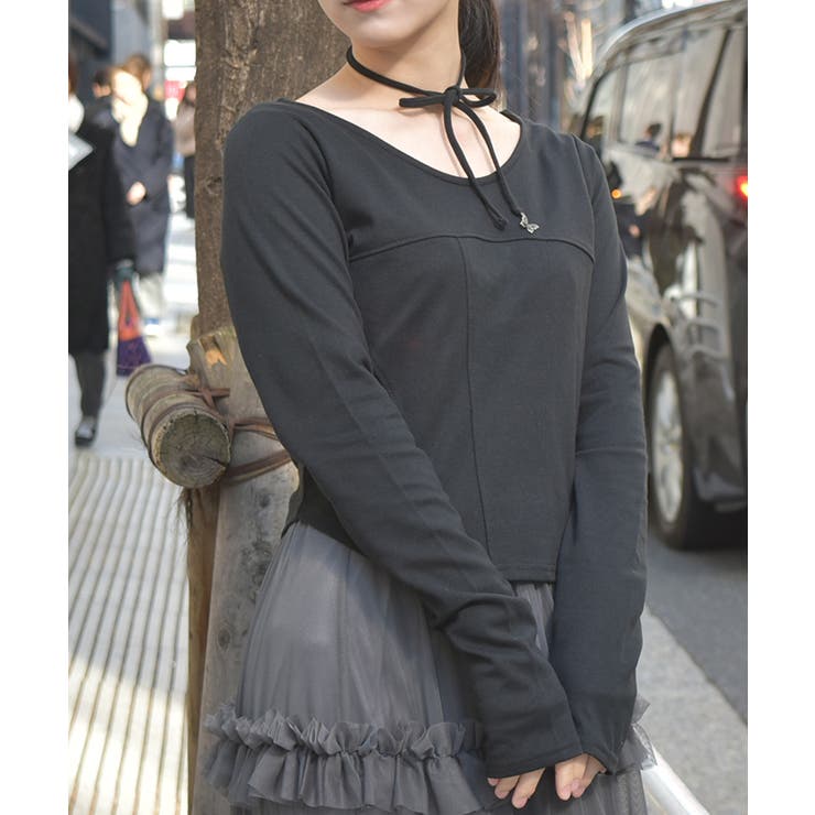 黒 | チョーカー付コルセット風プルオーバー | axes femme