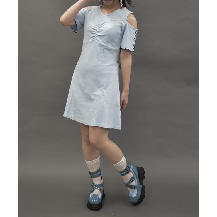 サックス | 硫化染めカットミニワンピース | axes femme