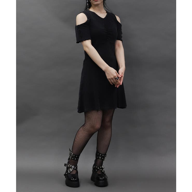 黒 | 硫化染めカットミニワンピース | axes femme