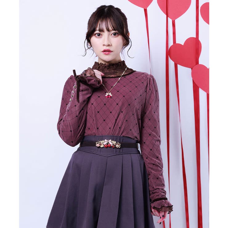 ピンク | アソート柄ハート釦ベロアプルオーバー | axes femme