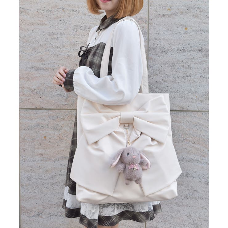 生成り | タテ型ビッグリボン合皮トート | axes femme