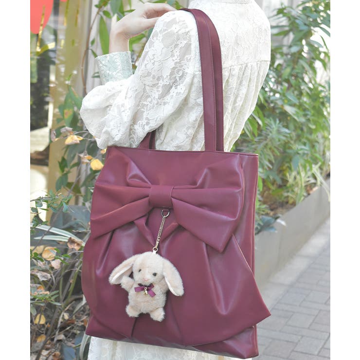 ワイン | タテ型ビッグリボン合皮トート | axes femme