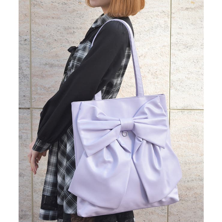 ラベンダー | タテ型ビッグリボン合皮トート | axes femme