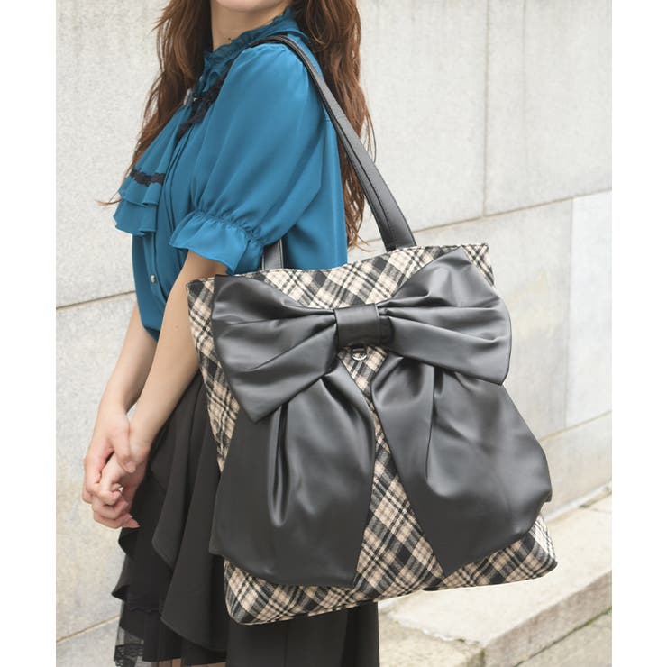 黒 | チェック柄ビッグリボントート | axes femme