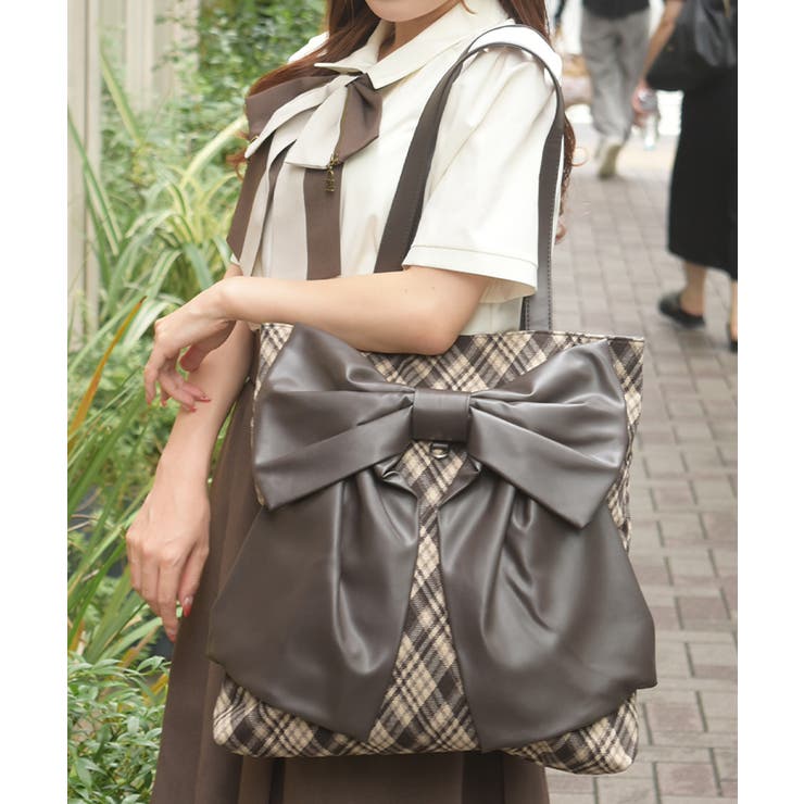 Ｄブラウン | チェック柄ビッグリボントート | axes femme
