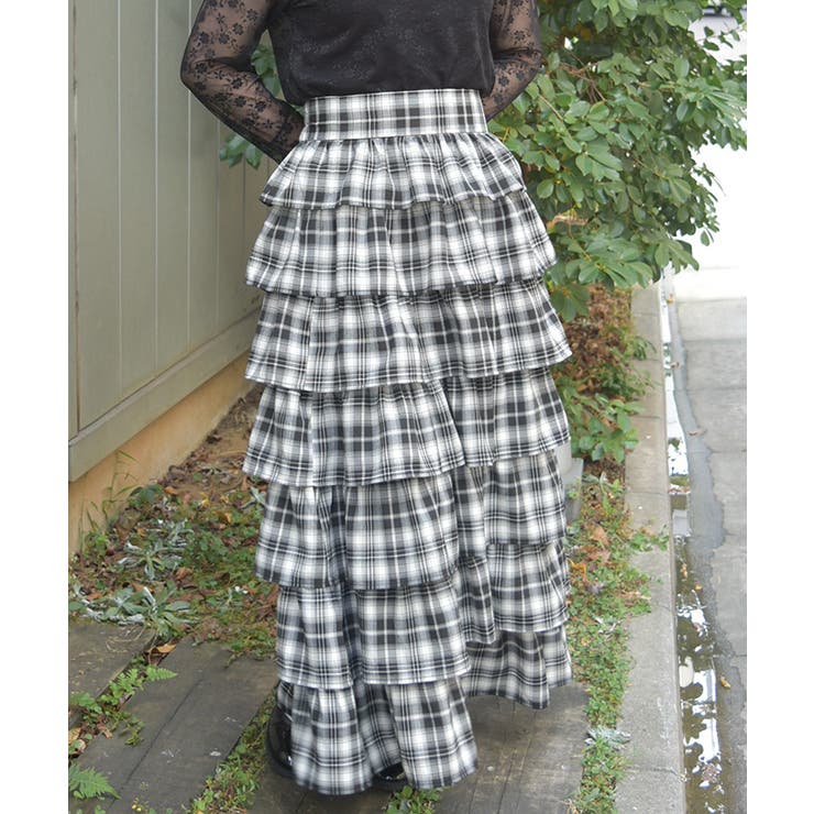 黒 | チェック柄ティアードスカート | axes femme