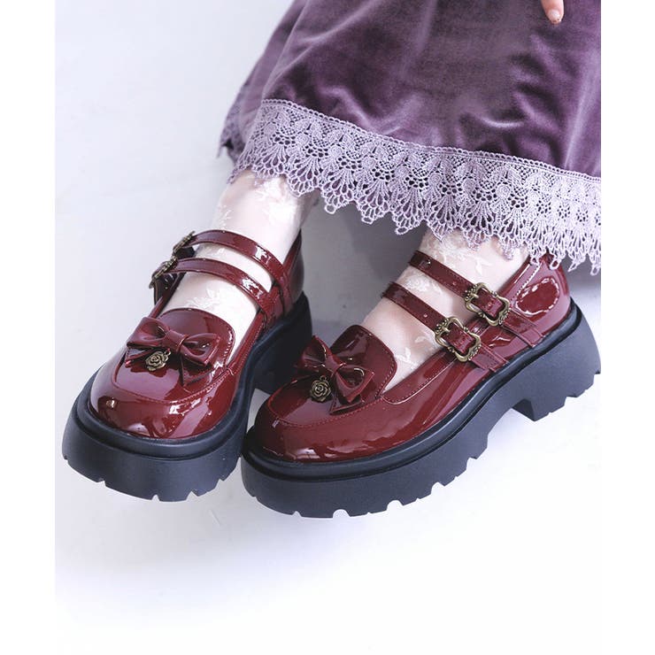 ワイン | Ｗストラップリボンローファー | axes femme