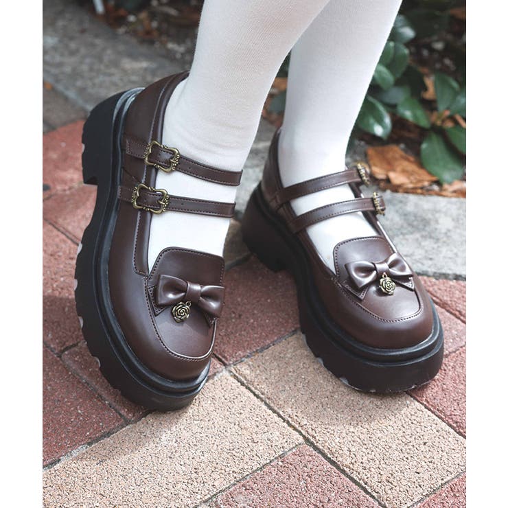 Ｄブラウン | Ｗストラップリボンローファー | axes femme