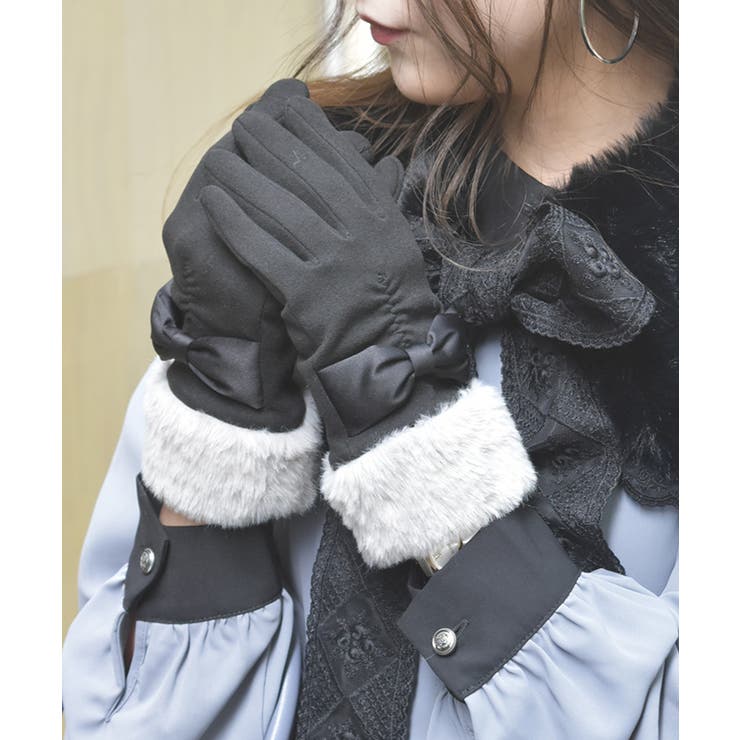 配色サテンリボンファー手袋 | axes femme | 詳細画像2 