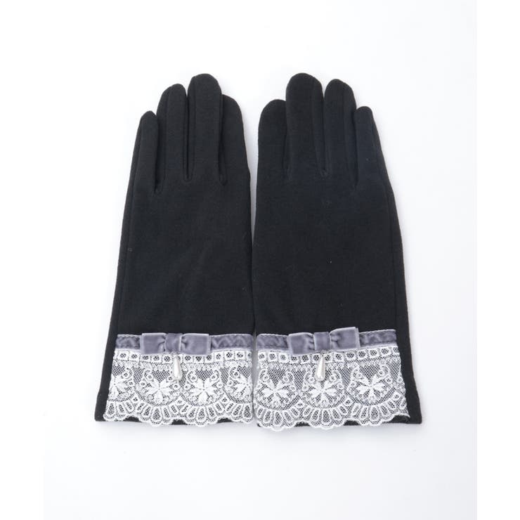 黒 | レース使いベロアリボン手袋 | axes femme