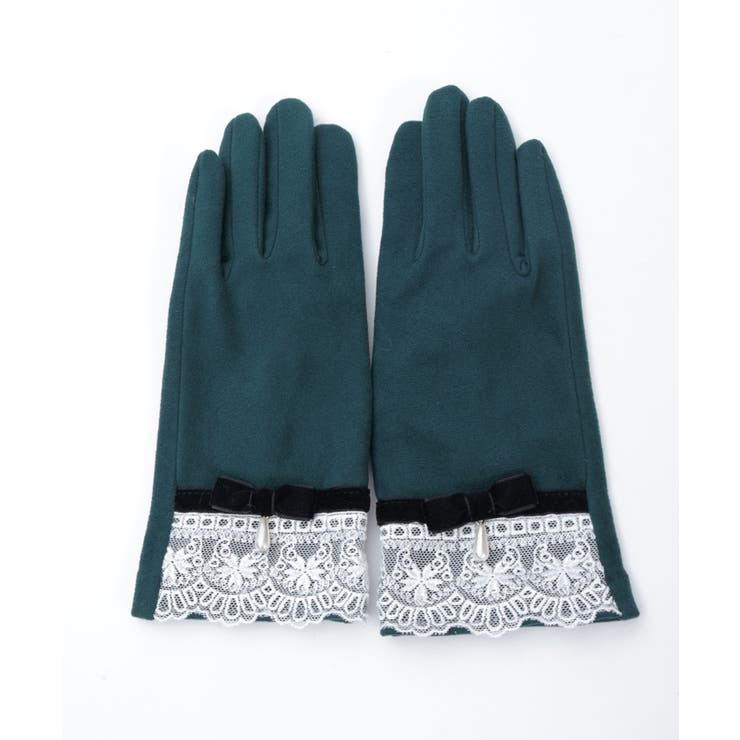Ｄグリーン | レース使いベロアリボン手袋 | axes femme