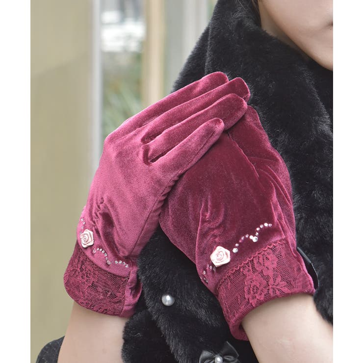 巻きバラ×レースベロア手袋 | axes femme | 詳細画像1 