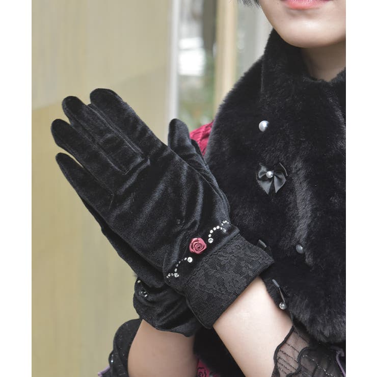 巻きバラ×レースベロア手袋 | axes femme | 詳細画像4 