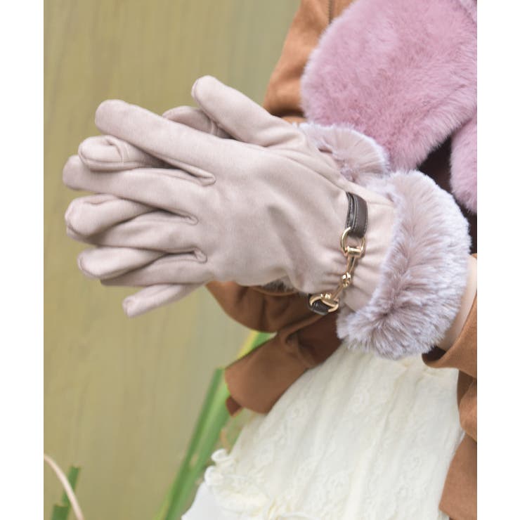 ベージュ | ビット付スエードファー手袋 | axes femme