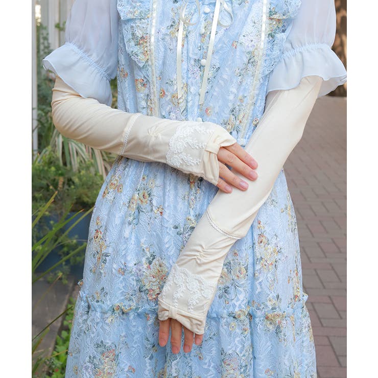 リボン×レースＵＶロング手袋 | axes femme | 詳細画像1 