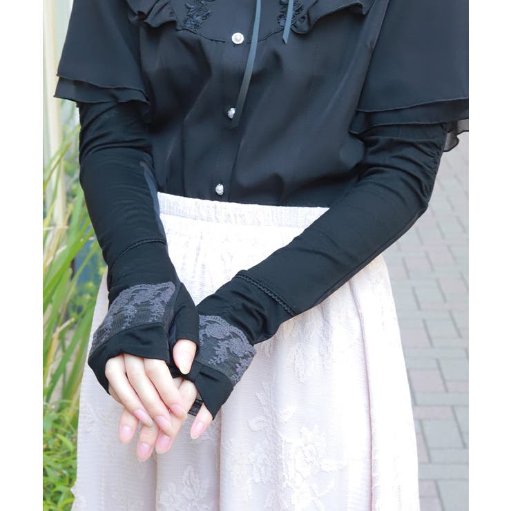 黒 | リボン×レースＵＶロング手袋 | axes femme
