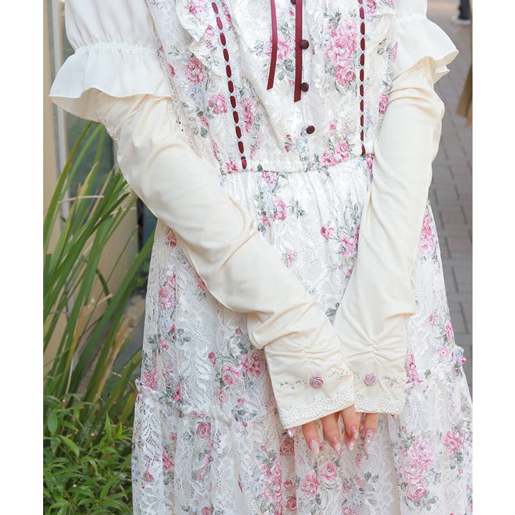 生成り | 巻バラビジューＵＶロング手袋 | axes femme