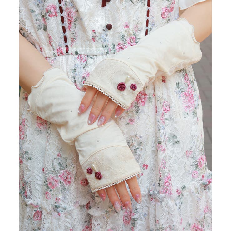 生成り | バラ×レースＵＶショート手袋 | axes femme