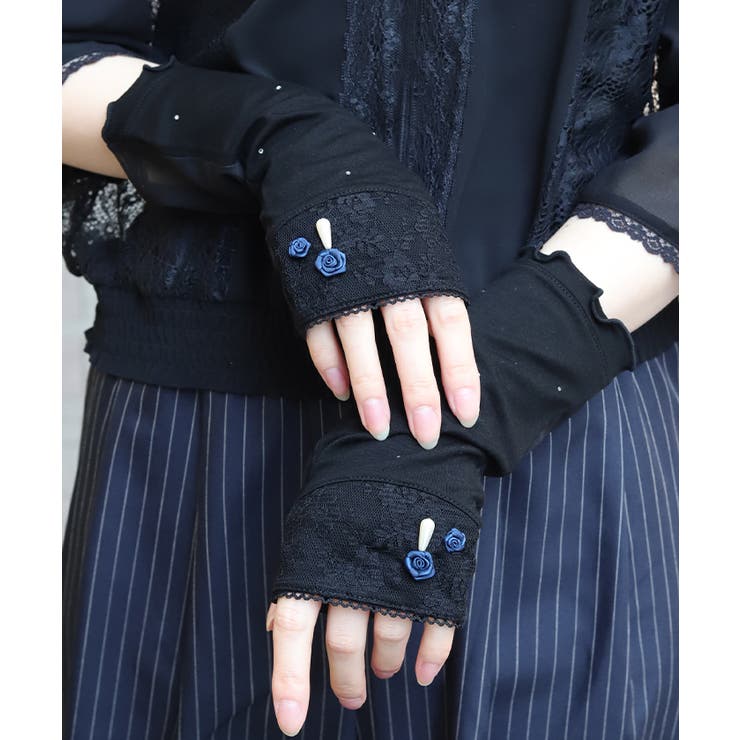 黒 | バラ×レースＵＶショート手袋 | axes femme