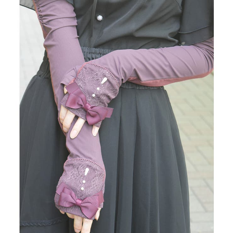 ワイン | リボンデザインＵＶロング手袋 | axes femme