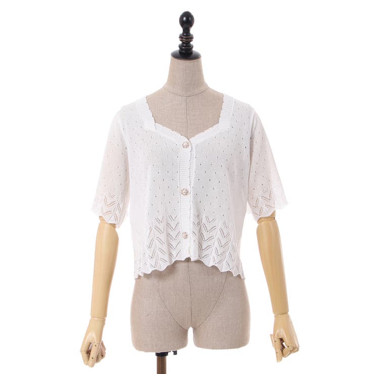 【axes femme/2点セット】ワンピース+カーディガン 透かし柄ニットカーディガン[品番：IGAW0003458]｜axes femme