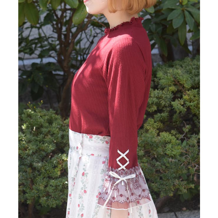 苺チュールレース七分袖プルオーバー[品番：IGAW0007654]｜axes femme